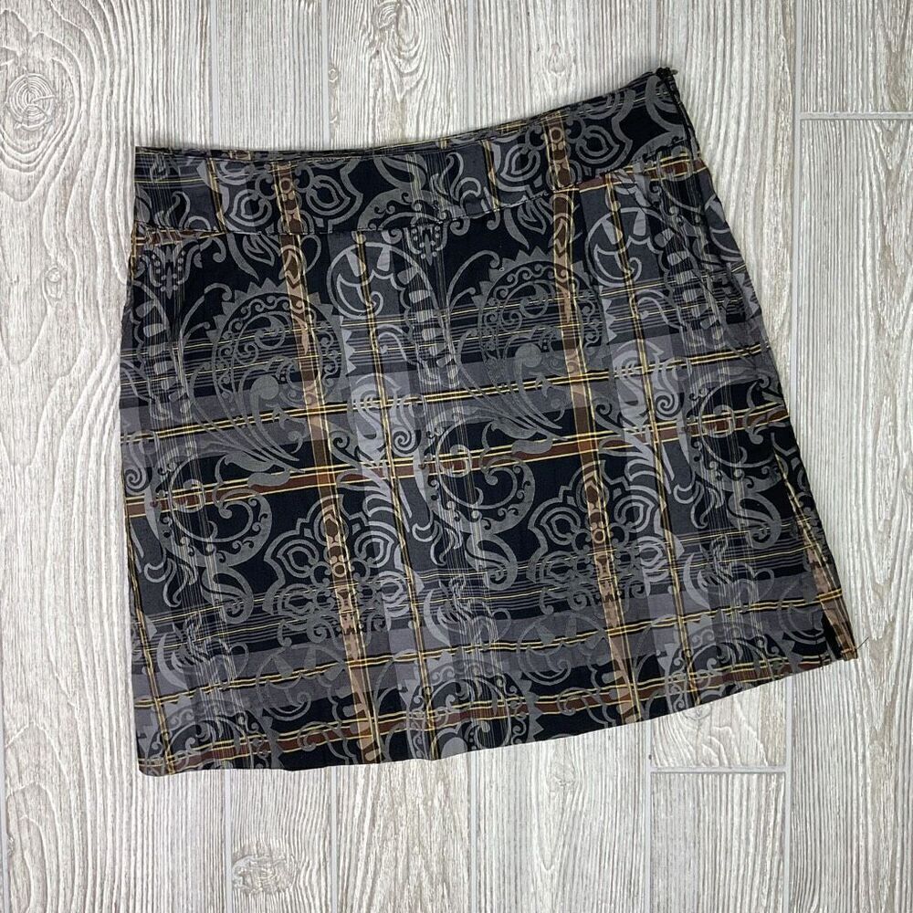 Bugatchi Women Black and Tan Skort Skirt Paisley Style Design Size 6